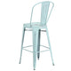 Green-Blue |#| 30inch High Distressed Green-Blue Metal Indoor-Outdoor Barstool with Back