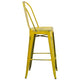 Yellow |#| 30inch High Distressed Yellow Metal Indoor-Outdoor Barstool with Back