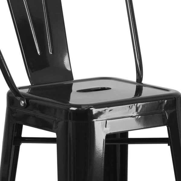 Black |#| 30inch High Black Metal Indoor-Outdoor Barstool with Back - Kitchen Furniture