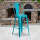 Crystal Teal-Blue |#| 30inch High Crystal Teal-Blue Metal Indoor-Outdoor Barstool with Back
