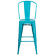 Crystal Teal-Blue |#| 30inch High Crystal Teal-Blue Metal Indoor-Outdoor Barstool with Back