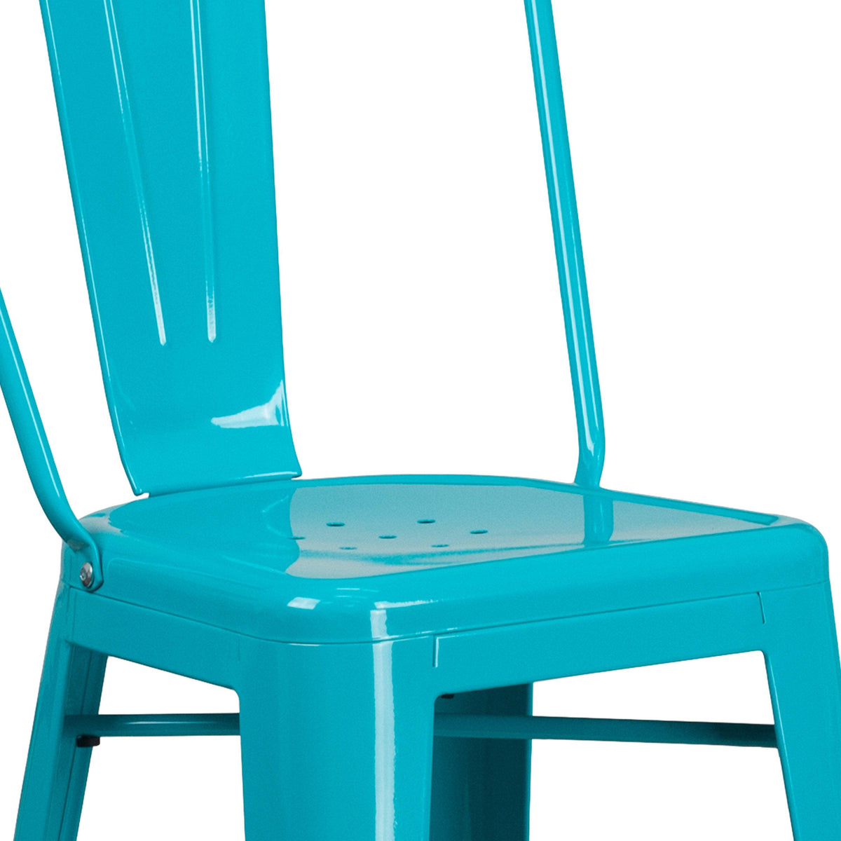 Crystal Teal-Blue |#| 30inch High Crystal Teal-Blue Metal Indoor-Outdoor Barstool with Back