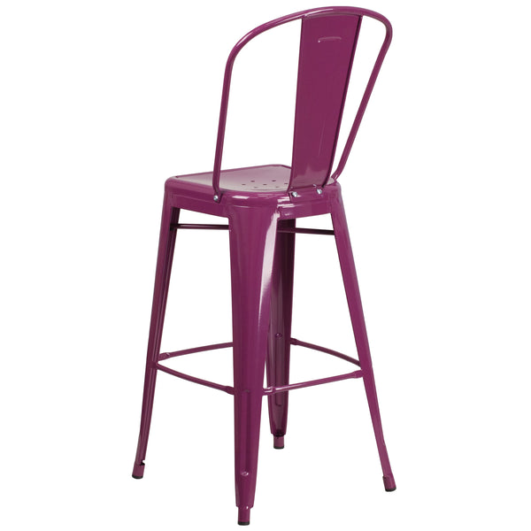 Purple |#| 30inch High Purple Metal Indoor-Outdoor Barstool with Back