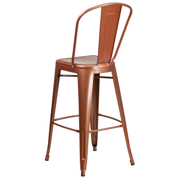Copper |#| 30inch High Copper Metal Indoor-Outdoor Barstool with Back