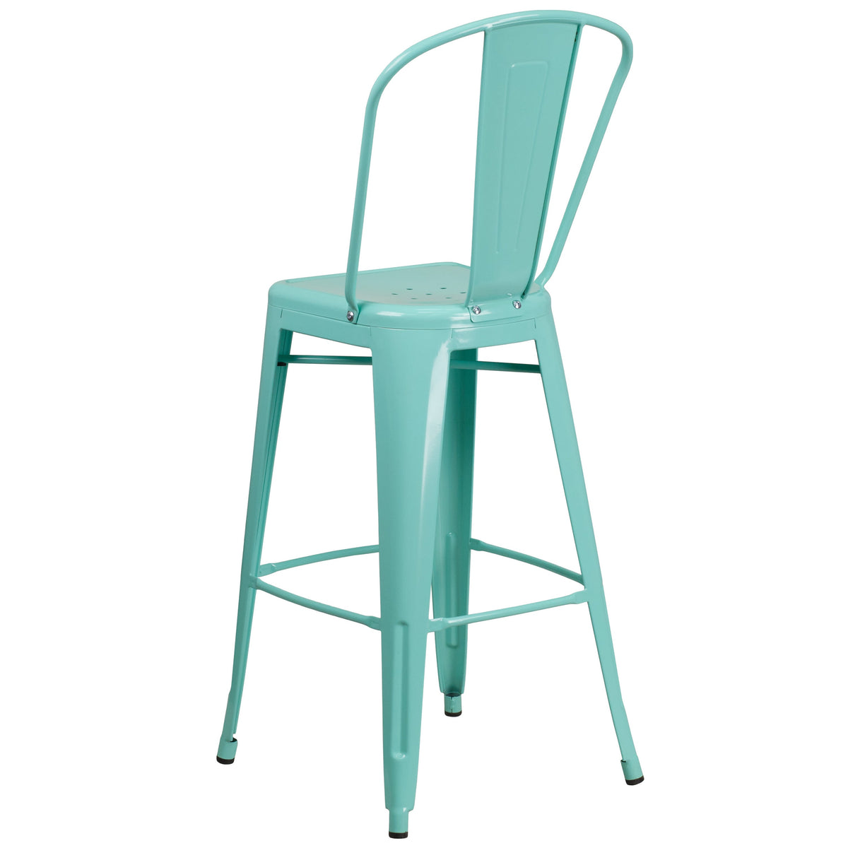 Mint Green |#| 30inch High Mint Green Metal Indoor-Outdoor Barstool with Back