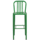 Green |#| 30inch High Green Metal Indoor-Outdoor Barstool with Vertical Slat Back