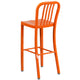 Orange |#| 30inch High Orange Metal Indoor-Outdoor Barstool with Vertical Slat Back