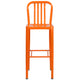 Orange |#| 30inch High Orange Metal Indoor-Outdoor Barstool with Vertical Slat Back