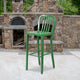 Green |#| 30inch High Green Metal Indoor-Outdoor Barstool with Vertical Slat Back