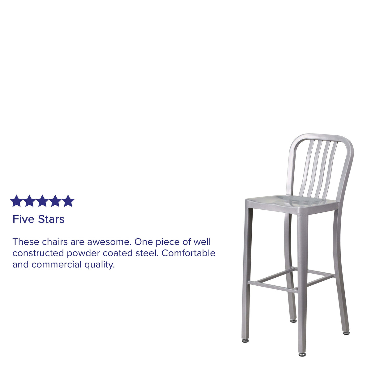 Silver |#| 30inch High Silver Metal Indoor-Outdoor Barstool with Vertical Slat Back