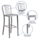 Silver |#| 30inch High Silver Metal Indoor-Outdoor Barstool with Vertical Slat Back