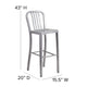 Silver |#| 30inch High Silver Metal Indoor-Outdoor Barstool with Vertical Slat Back