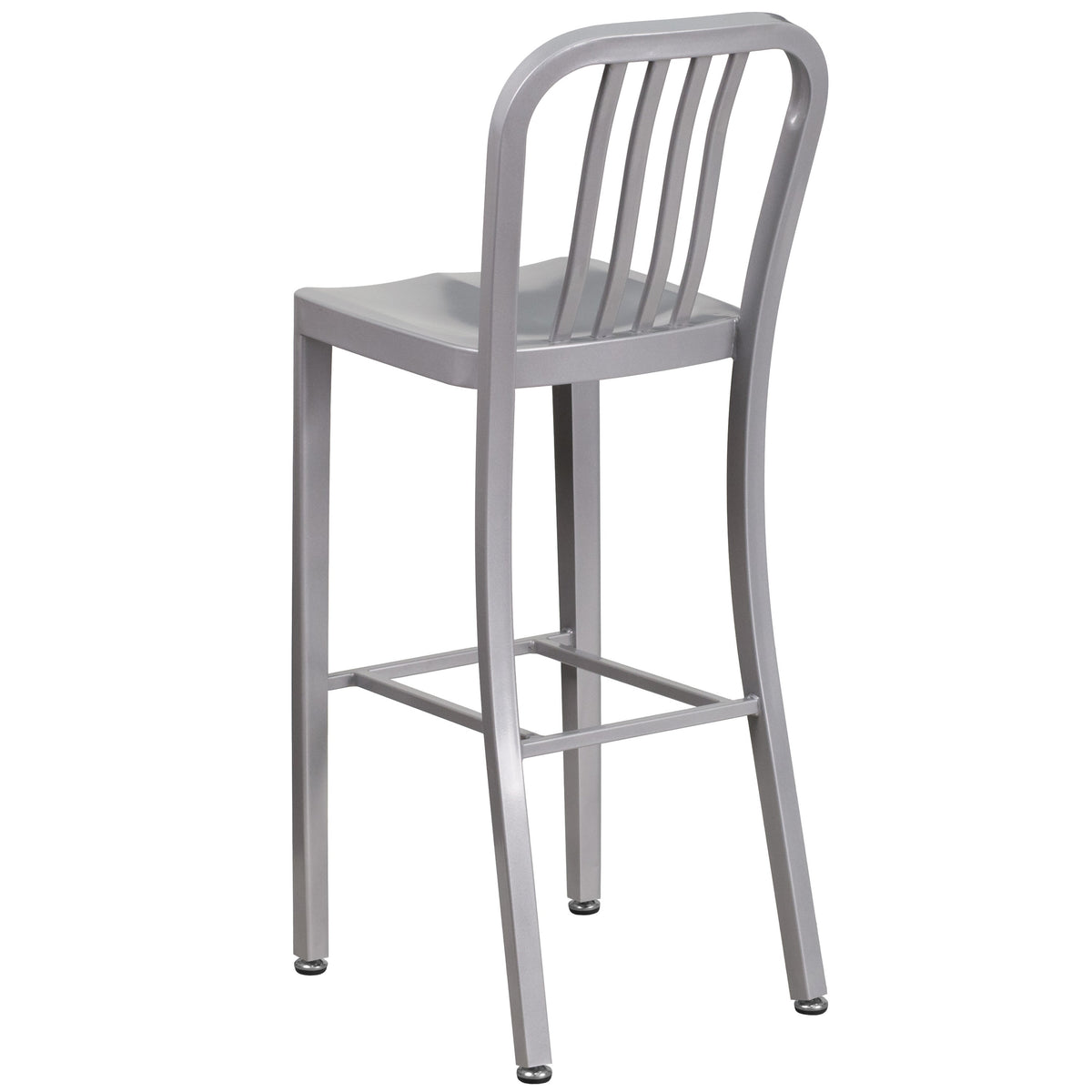 Silver |#| 30inch High Silver Metal Indoor-Outdoor Barstool with Vertical Slat Back