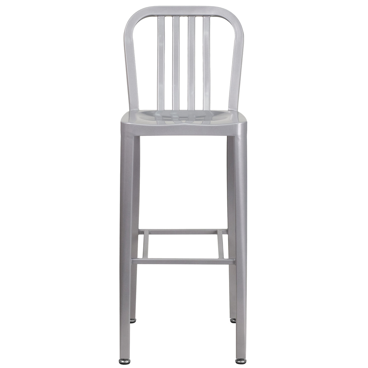 Silver |#| 30inch High Silver Metal Indoor-Outdoor Barstool with Vertical Slat Back