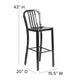 Black |#| 30inch High Black Metal Indoor-Outdoor Barstool with Vertical Slat Back