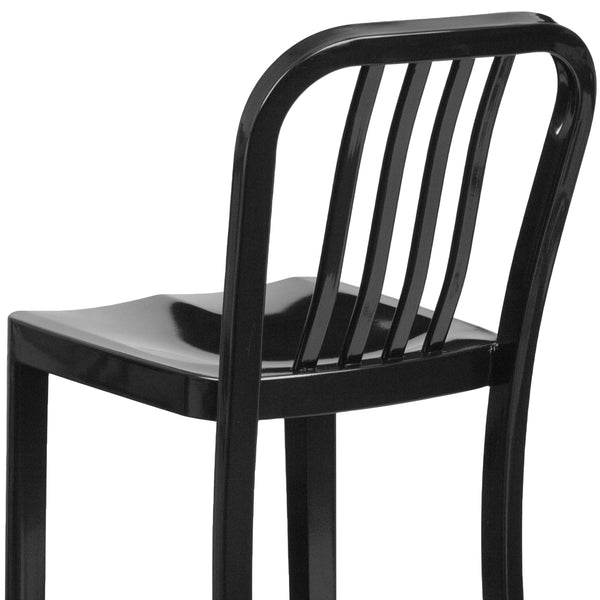 Black |#| 30inch High Black Metal Indoor-Outdoor Barstool with Vertical Slat Back