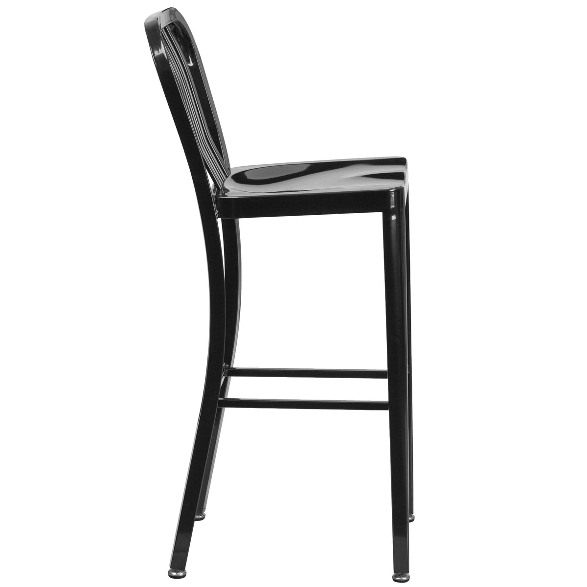 Black |#| 30inch High Black Metal Indoor-Outdoor Barstool with Vertical Slat Back