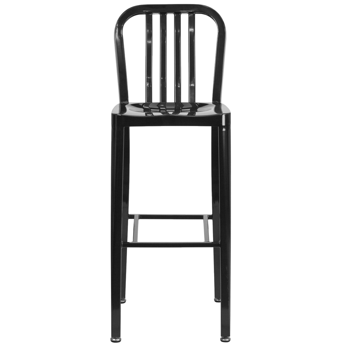 Black |#| 30inch High Black Metal Indoor-Outdoor Barstool with Vertical Slat Back