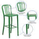 Green |#| 30inch High Green Metal Indoor-Outdoor Barstool with Vertical Slat Back