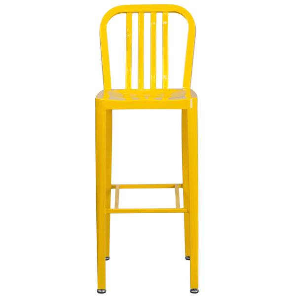 Yellow |#| 30inch High Yellow Metal Indoor-Outdoor Barstool with Vertical Slat Back