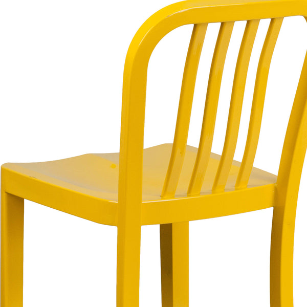 Yellow |#| 30inch High Yellow Metal Indoor-Outdoor Barstool with Vertical Slat Back