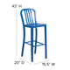 Blue |#| 30inch High Blue Metal Indoor-Outdoor Barstool with Vertical Slat Back