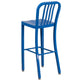 Blue |#| 30inch High Blue Metal Indoor-Outdoor Barstool with Vertical Slat Back