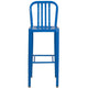 Blue |#| 30inch High Blue Metal Indoor-Outdoor Barstool with Vertical Slat Back