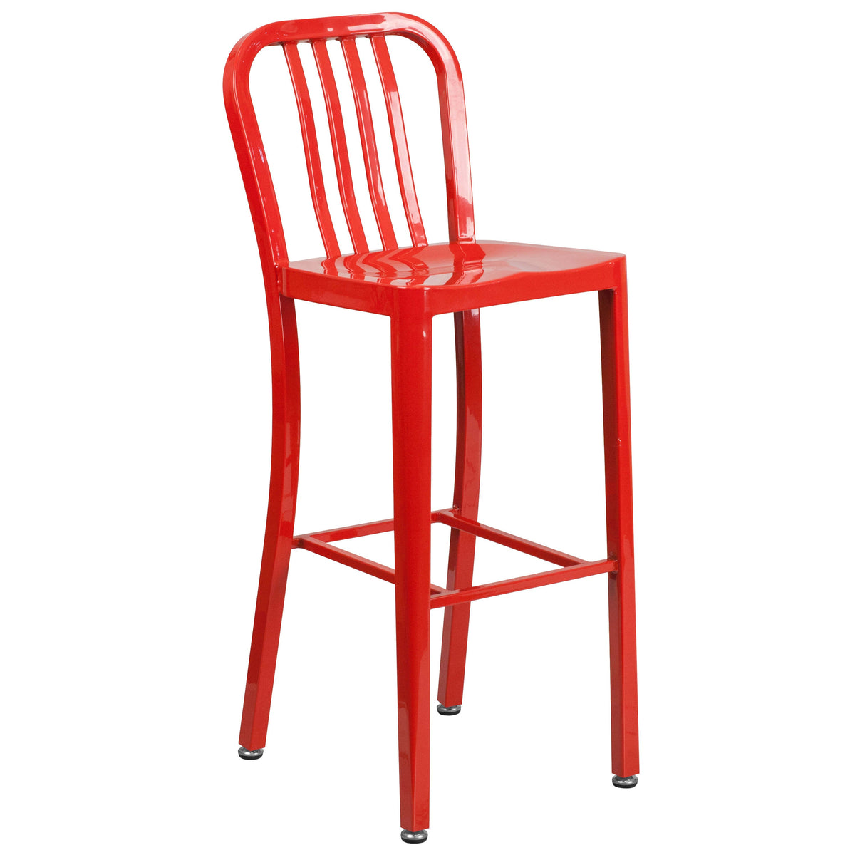 Red |#| 30inch High Red Metal Indoor-Outdoor Barstool with Vertical Slat Back