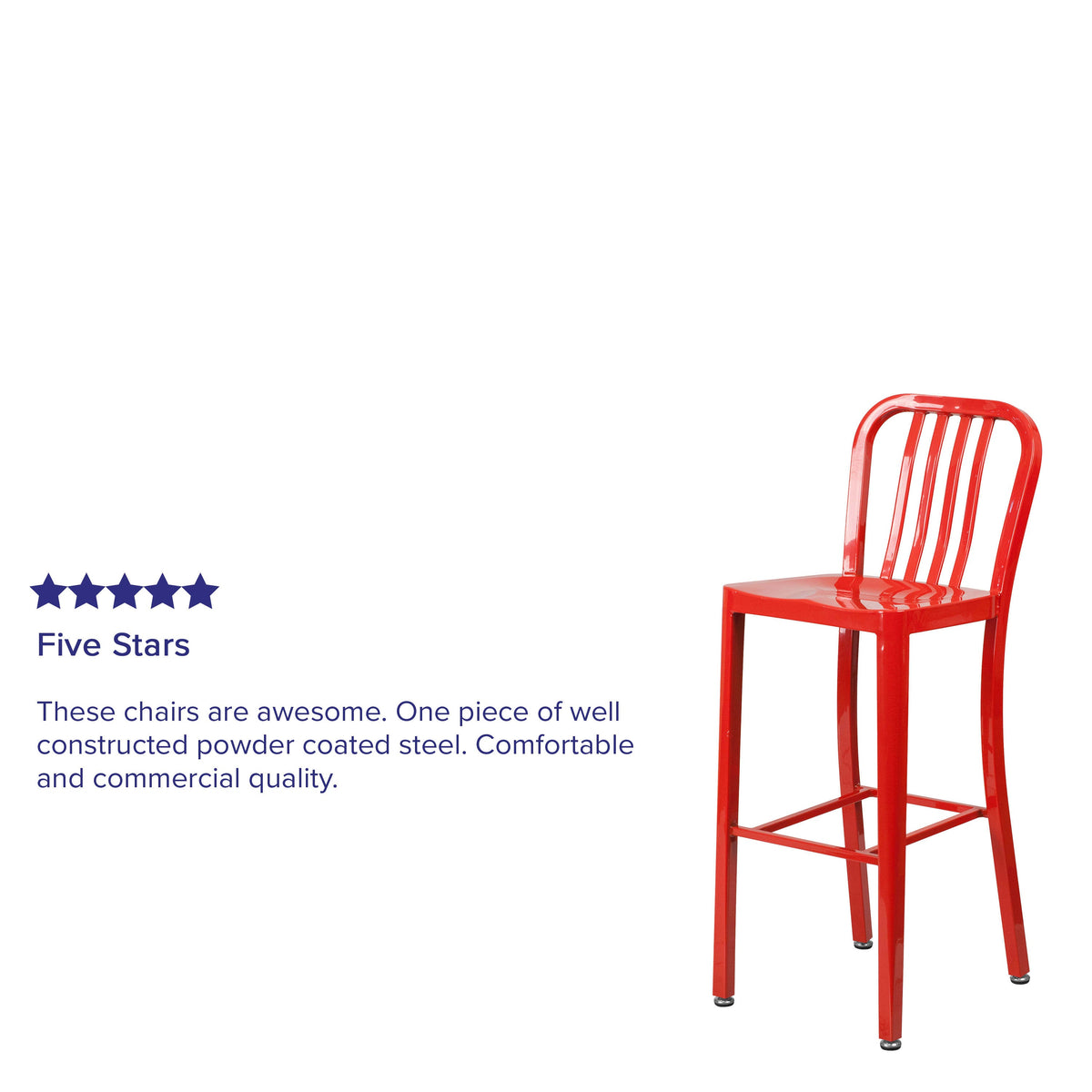 Red |#| 30inch High Red Metal Indoor-Outdoor Barstool with Vertical Slat Back