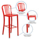 Red |#| 30inch High Red Metal Indoor-Outdoor Barstool with Vertical Slat Back