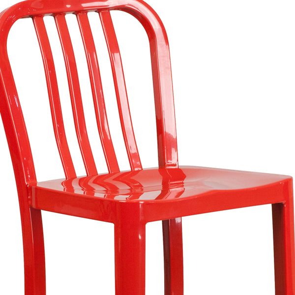 Red |#| 30inch High Red Metal Indoor-Outdoor Barstool with Vertical Slat Back