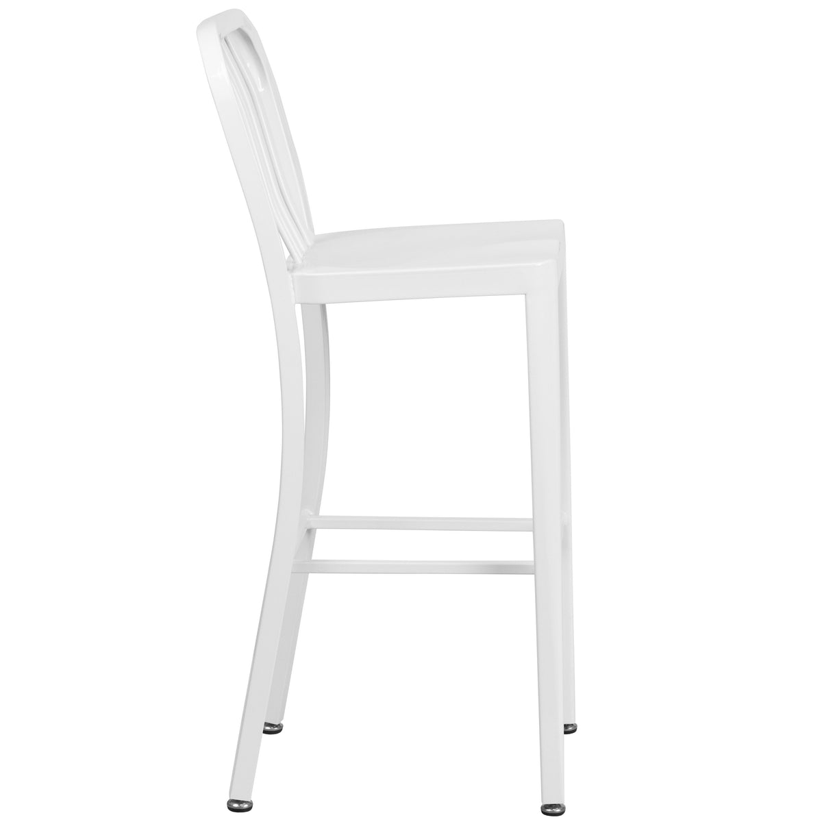 White |#| 30inch High White Metal Indoor-Outdoor Barstool with Vertical Slat Back