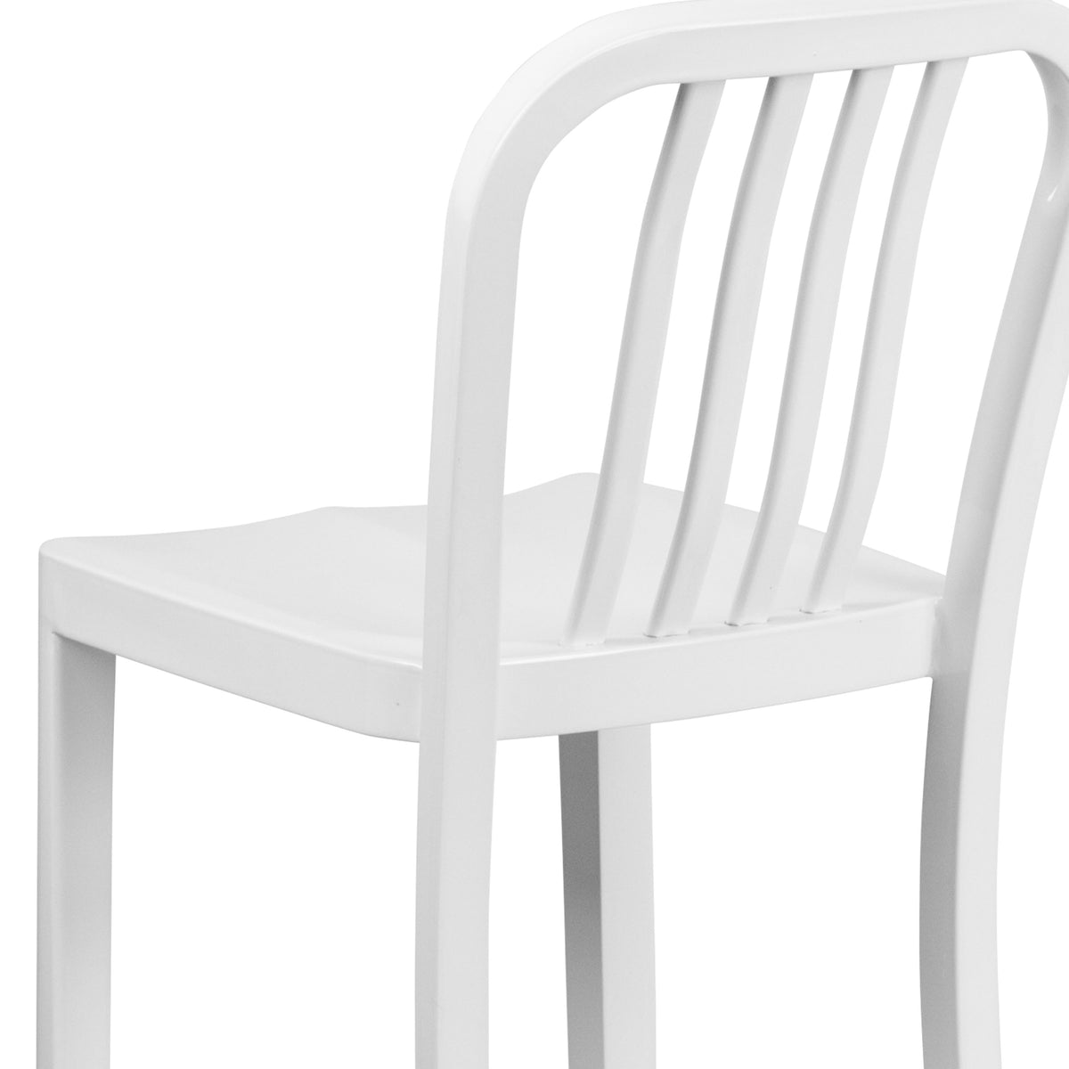 White |#| 30inch High White Metal Indoor-Outdoor Barstool with Vertical Slat Back