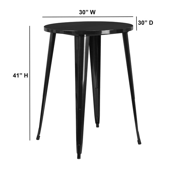 Black-Antique Gold |#| 30inch Round Black-Gold Metal Indoor-Outdoor Bar Height Table - Industrial Table