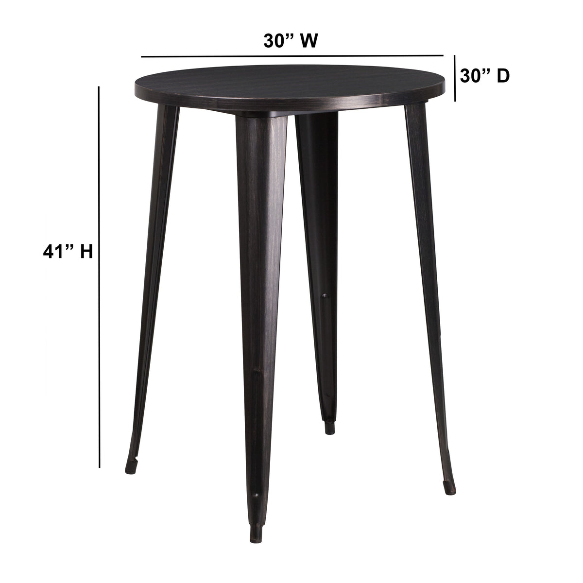 Black-Antique Gold |#| 30inch Round Black-Gold Metal Indoor-Outdoor Bar Height Table - Industrial Table
