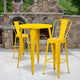 Yellow |#| 30inch Round Yellow Metal Indoor-Outdoor Bar Table Set with 2 Cafe Stools