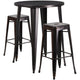Black-Antique Gold |#| 30inch Round Black-Gold Metal Indoor-Outdoor Bar Table Set with 2 Backless Stools