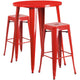 Red |#| 30inch Round Red Metal Indoor-Outdoor Bar Table Set with 2 Backless Stools