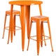 Orange |#| 30inch Round Orange Metal Indoor-Outdoor Bar Table Set with 2 Backless Stools