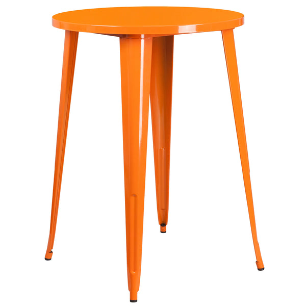 Orange |#| 30inch Round Orange Metal Indoor-Outdoor Bar Table Set with 2 Backless Stools