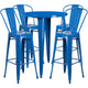 Blue |#| 30inch Round Blue Metal Indoor-Outdoor Bar Table Set with 4 Cafe Stools