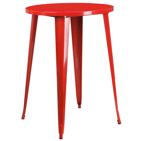 Red |#| 30inch Round Red Metal Indoor-Outdoor Bar Table Set with 4 Cafe Stools