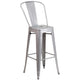 Silver |#| 30inch Round Silver Metal Indoor-Outdoor Bar Table Set with 4 Cafe Stools