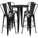 Black |#| 30inch Round Black Metal Indoor-Outdoor Bar Table Set with 4 Cafe Stools