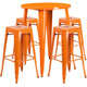 Orange |#| 30inch Round Orange Metal Indoor-Outdoor Bar Table Set with 4 Backless Stools