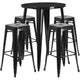 Black |#| 30inch Round Black Metal Indoor-Outdoor Bar Table Set with 4 Backless Stools