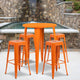 Orange |#| 30inch Round Orange Metal Indoor-Outdoor Bar Table Set with 4 Backless Stools