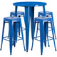 Blue |#| 30inch Round Blue Metal Indoor-Outdoor Bar Table Set with 4 Backless Stools