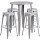 Silver |#| 30inch Round Silver Metal Indoor-Outdoor Bar Table Set with 4 Backless Stools